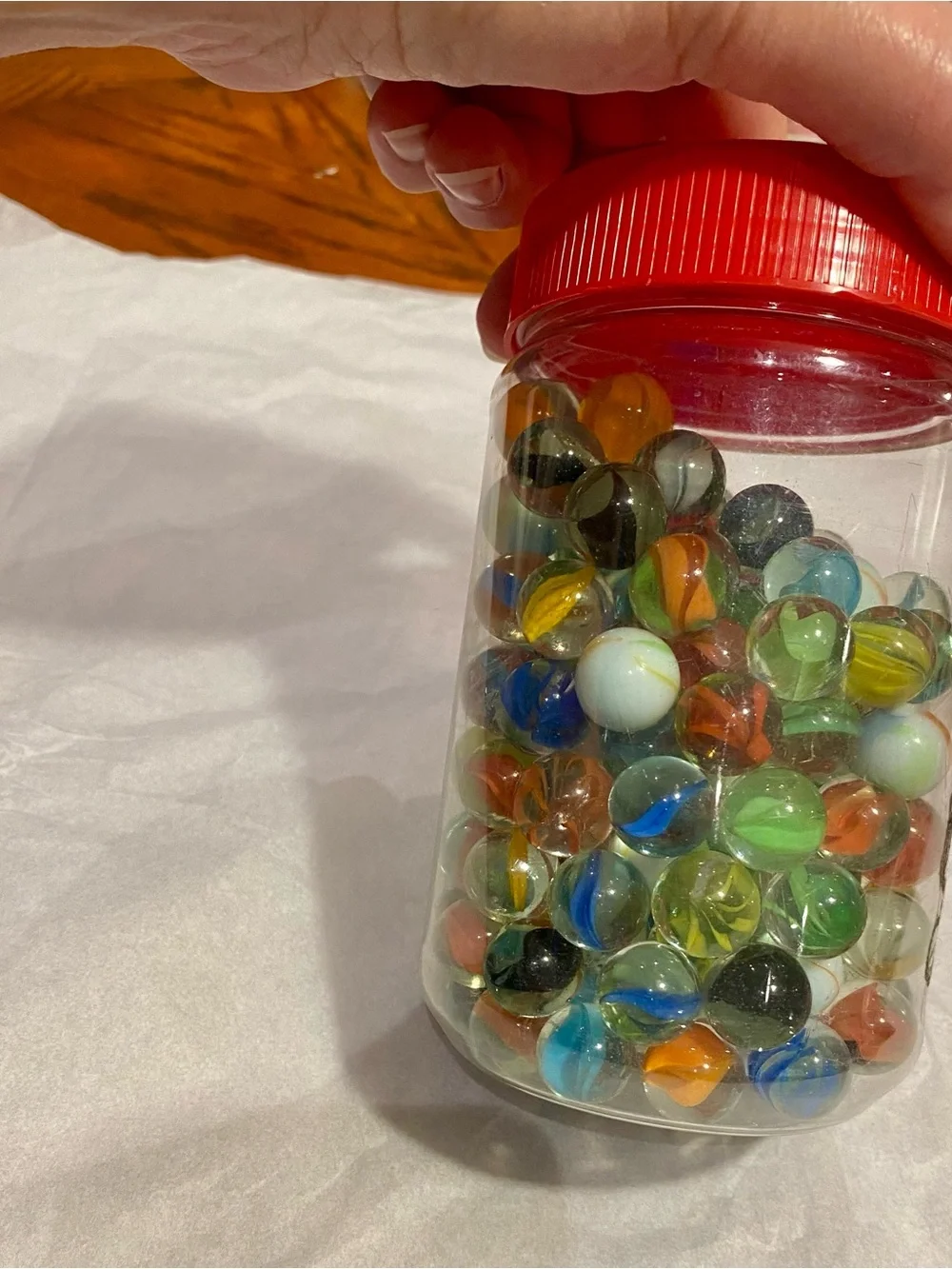 Assorted Color Glass Marbles in Clear Jif Jar - Kids Toys